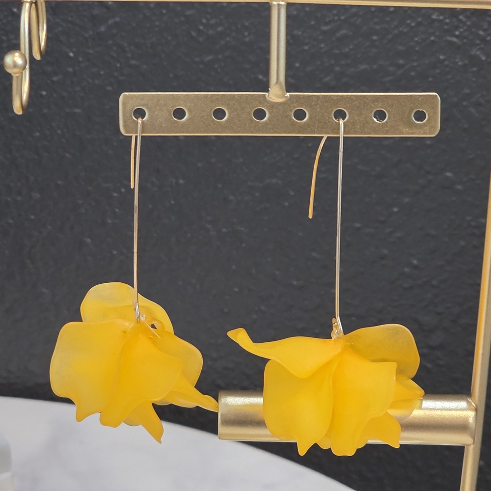 Frosted Petal Drop Earrings - Vibrant Yellow - Picture 2 of 2